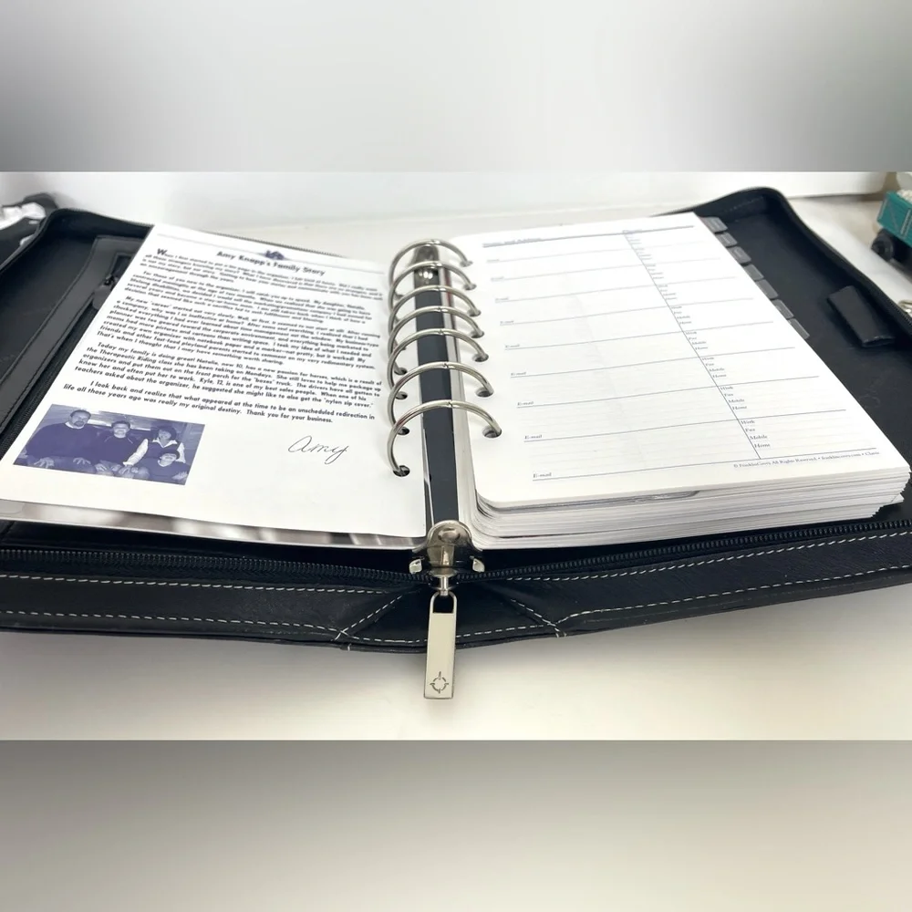 2009 Franklin Covey LEATHER Planner Organizer 7 Ring Insert Handle 10.25” UNUSED